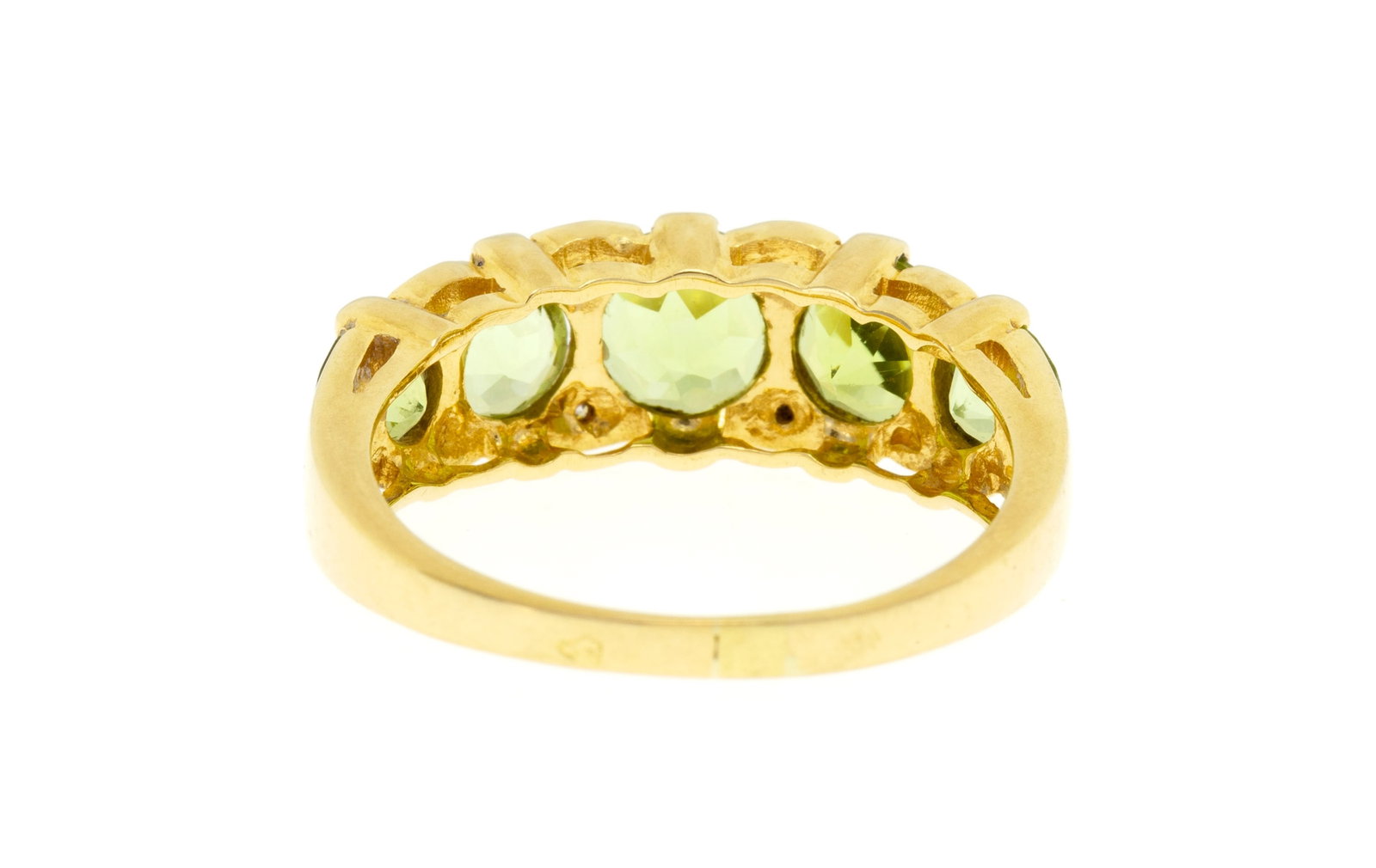 Bague or 750 sertie de péridots taille rond en chute alternés de diamants taille 8/8, doig - 3