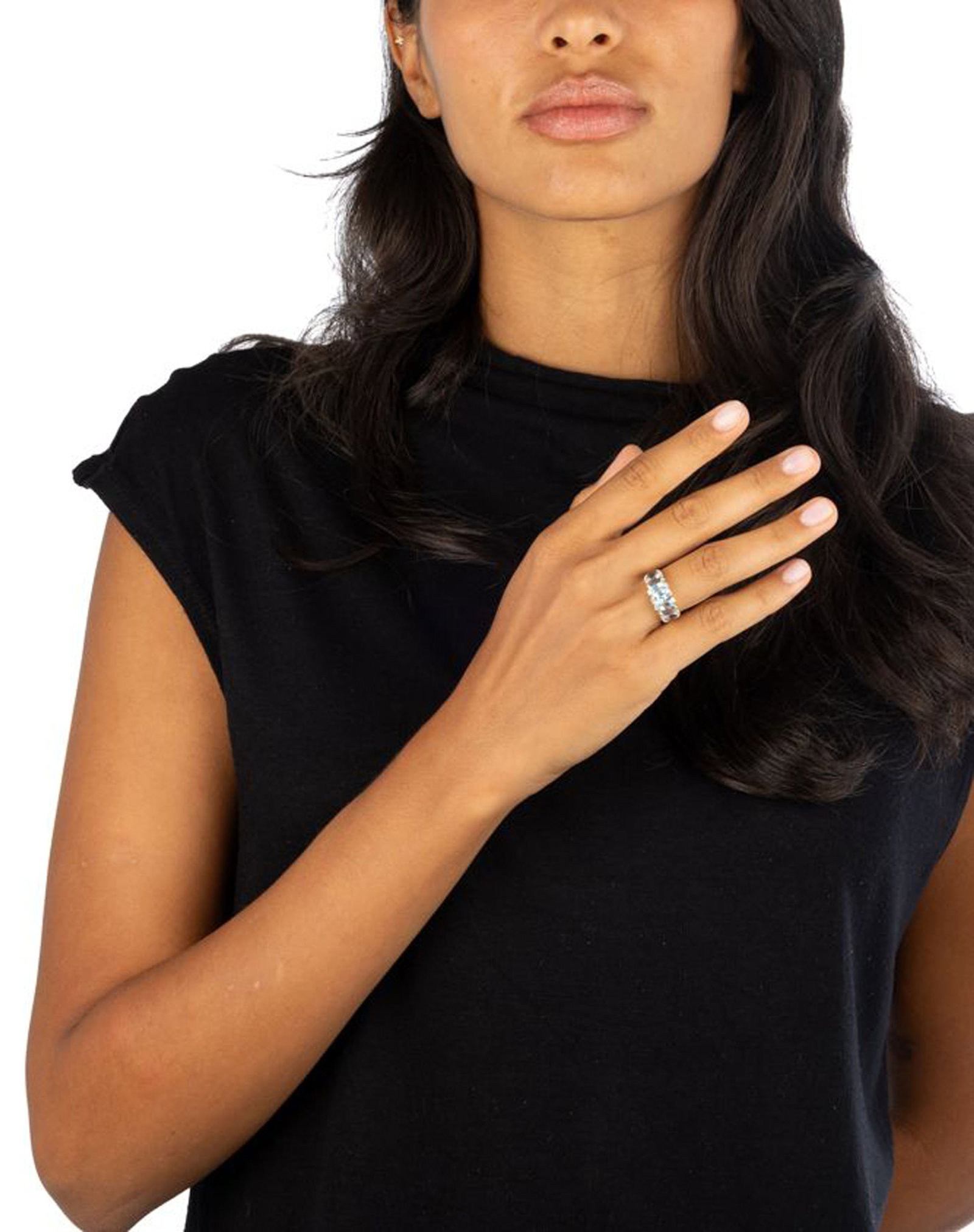 Bague or 750 sertie de topazes taille ovale en chute alternés de diamants taille 8/8, doigt 54- - 4