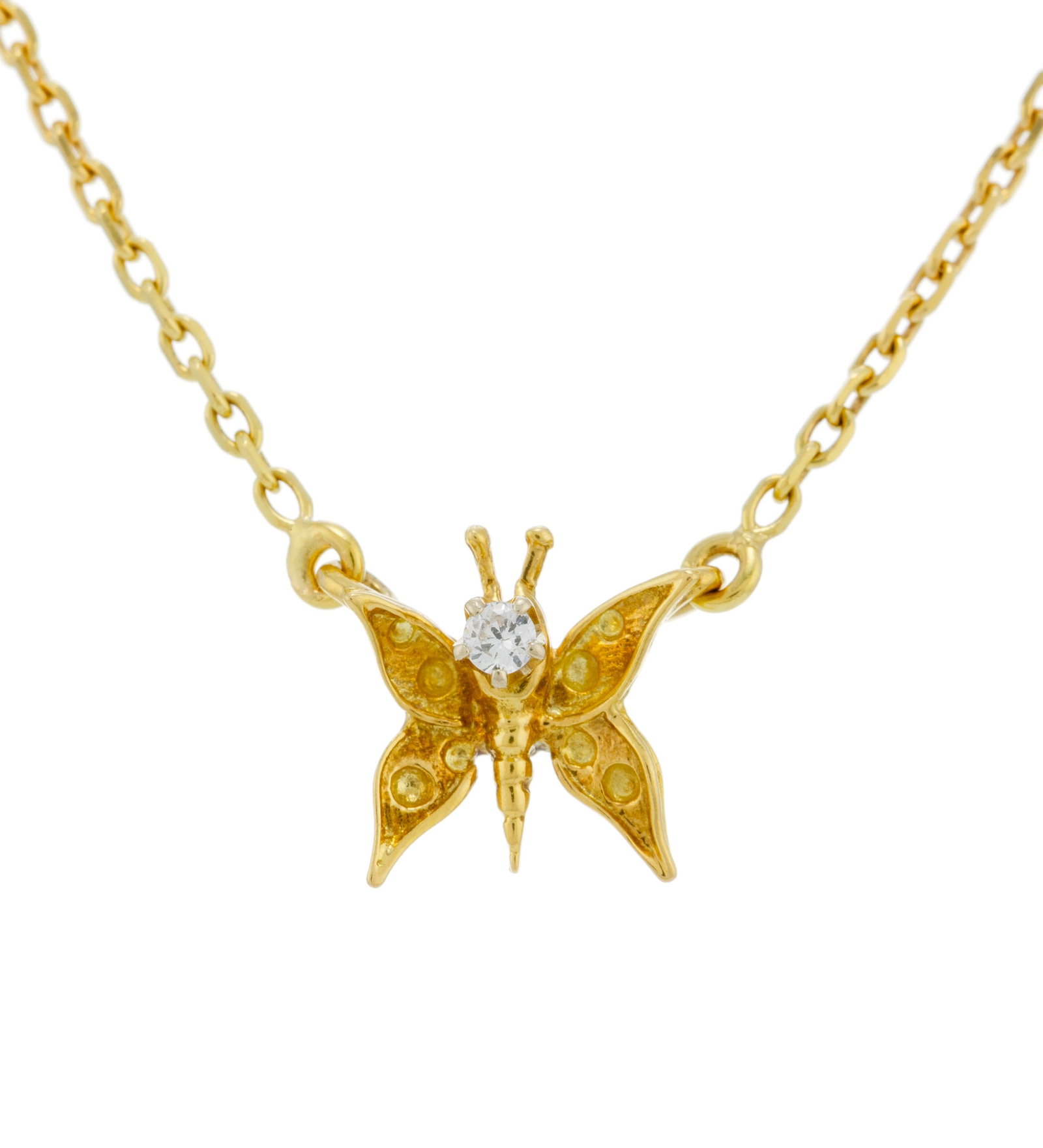 Collier or 750 à maille forçat limée retenant un centre papillon serti d'un diamant,  - 2