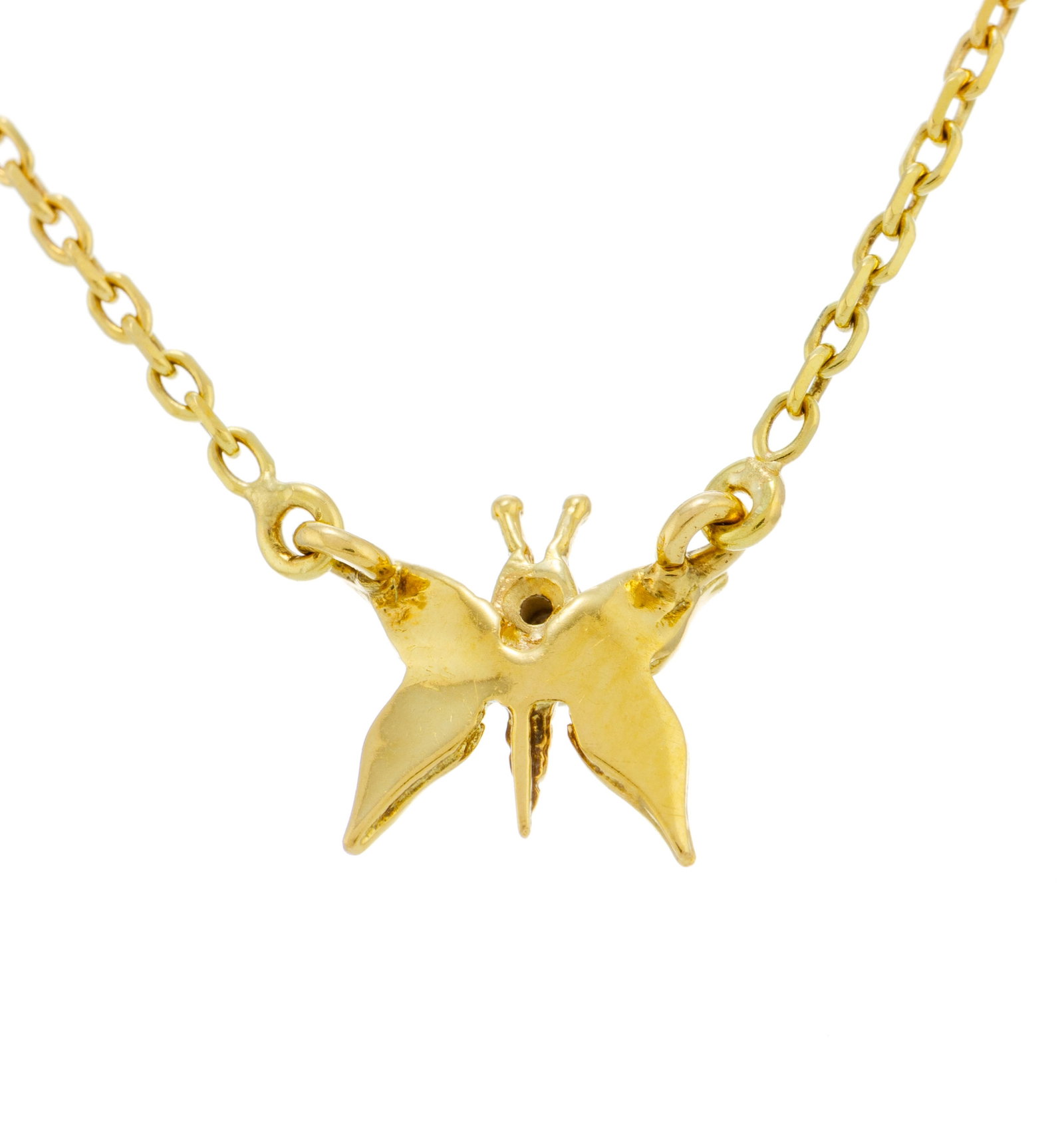 Collier or 750 à maille forçat limée retenant un centre papillon serti d'un diamant,  - 4