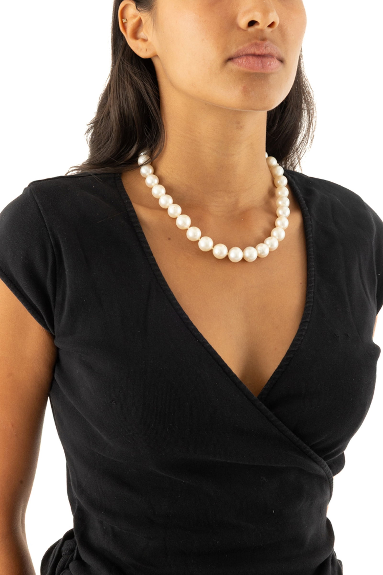 Collier un rang de perles de culture des mers du Sud en chute, fermoir en or 750 intégré d - 2