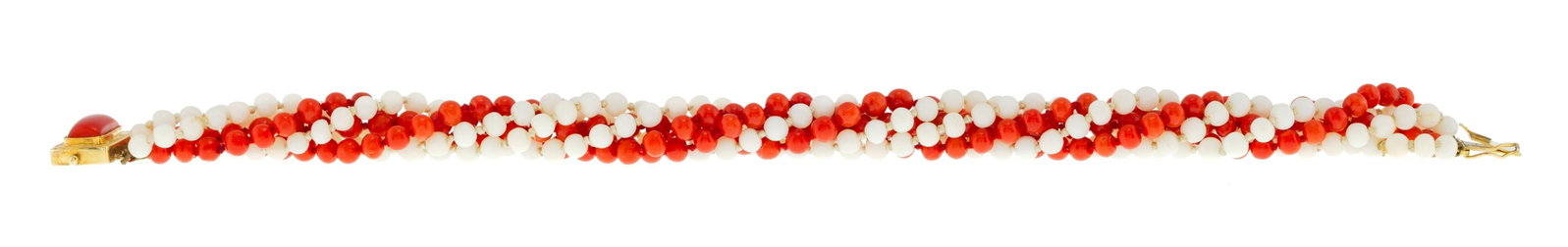 Bracelet composé de rangs de billes de corail rouge alternés de rangs de billes de corail  - 2