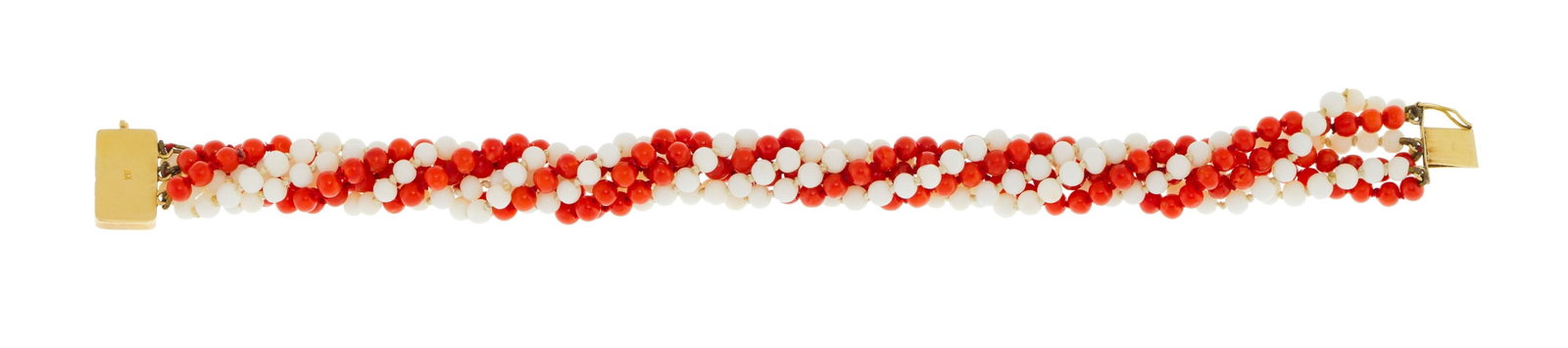 Bracelet composé de rangs de billes de corail rouge alternés de rangs de billes de corail  - 3