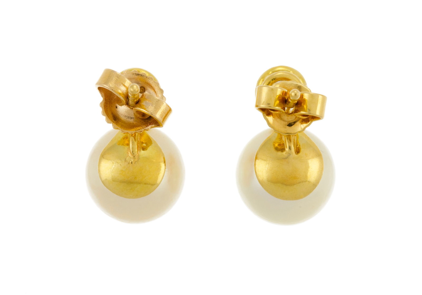 Paire de clous d'oreilles or 585 ornées de perles de culture blanches surmontées de diaman - 3