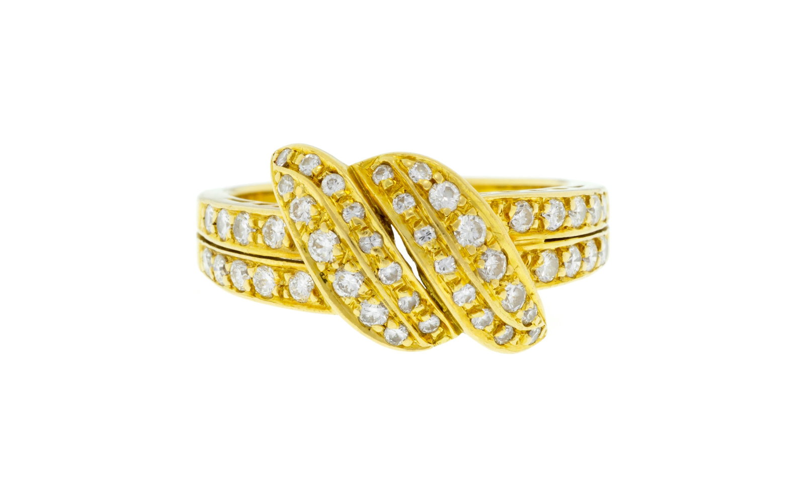 Bague or 750 sertie de lignes de diamants taille brillant, doigt 52-12, 4g: Bague or 750 sertie de lignes de diamants taille brillant, doigt 52-12, 4g Condition Bon état de conservation général. Présence de rayures et de légers signes d'usure à