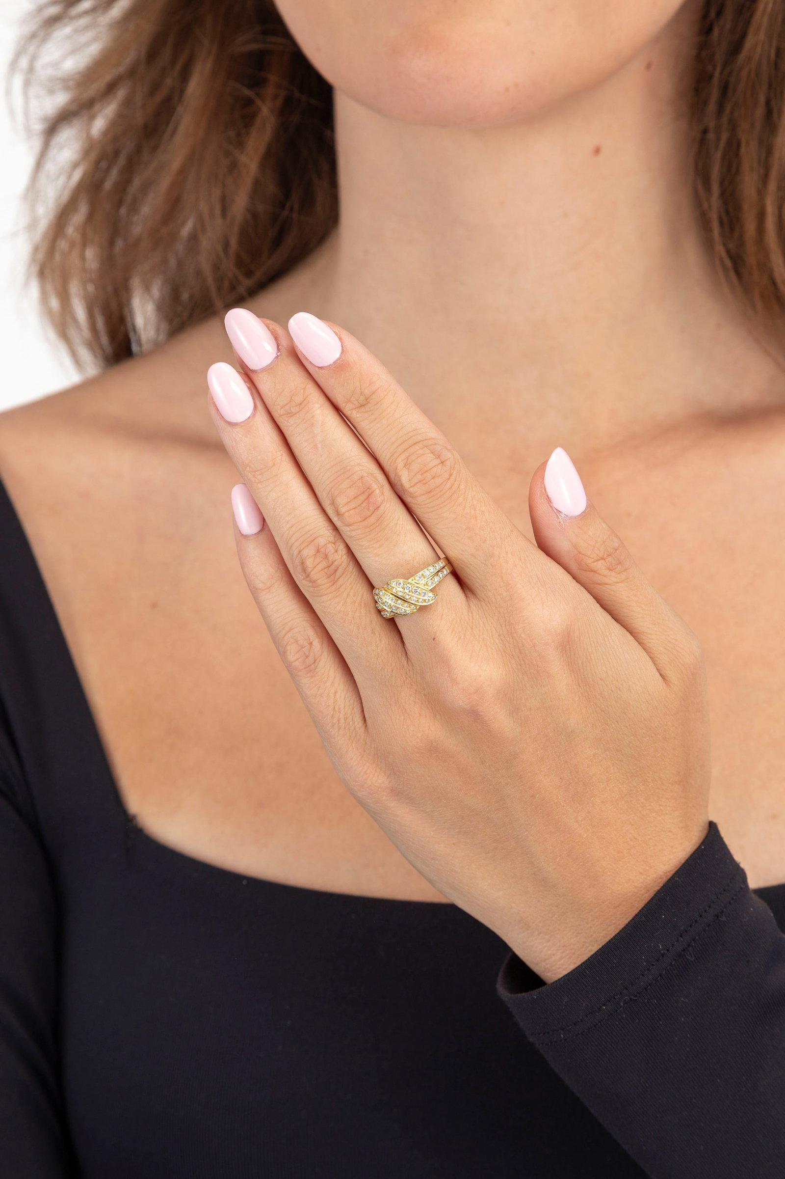 Bague or 750 sertie de lignes de diamants taille brillant, doigt 52-12, 4g - 4
