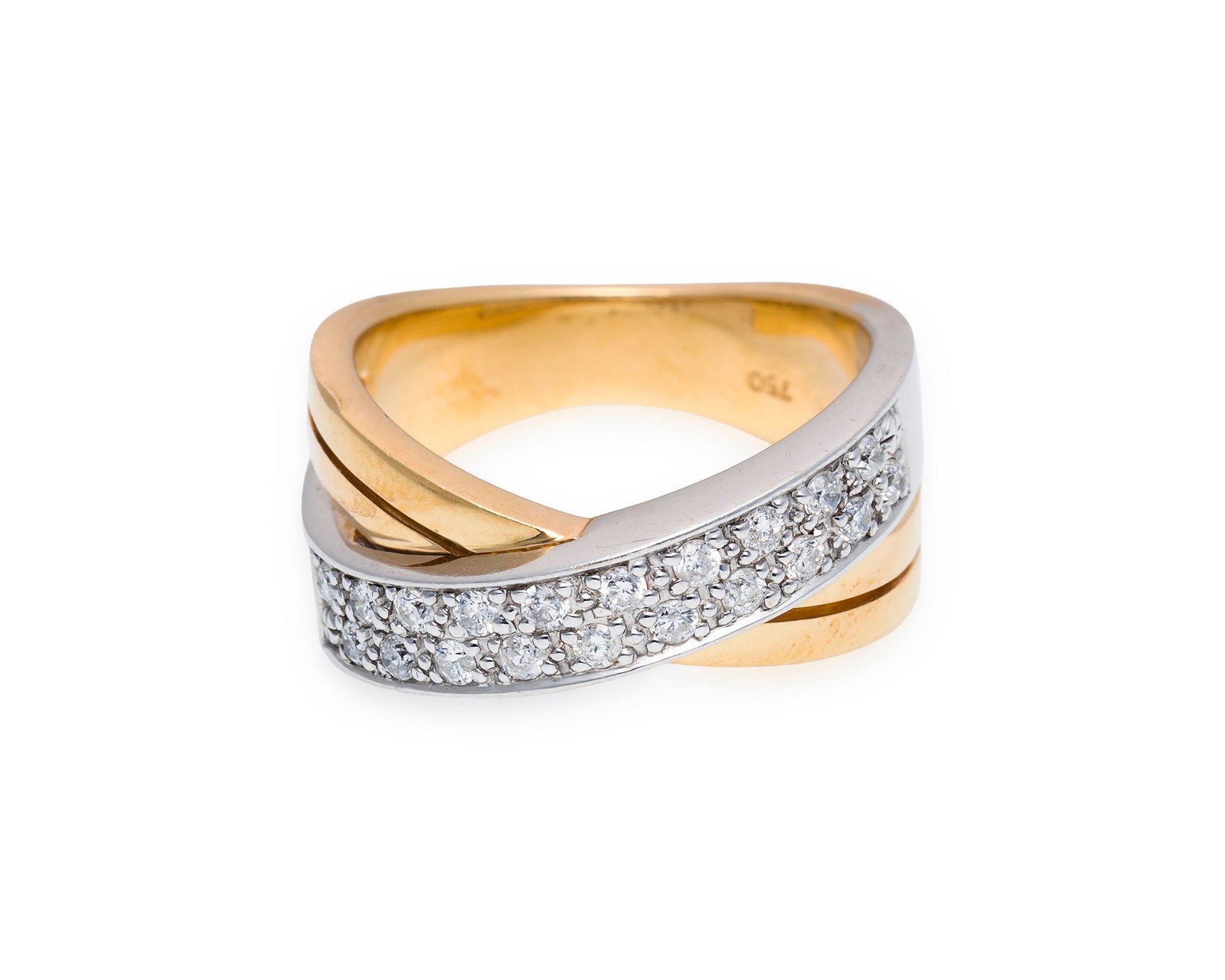 Bague 2 ors 750 sertie de diamants taille brillant, doigt 52-12, 10g: Bague 2 ors 750 sertie de diamants taille brillant, doigt 52-12, 10g Condition Bon état de conservation Présence de micro rayures et rayures d'usage normal sur l'or
