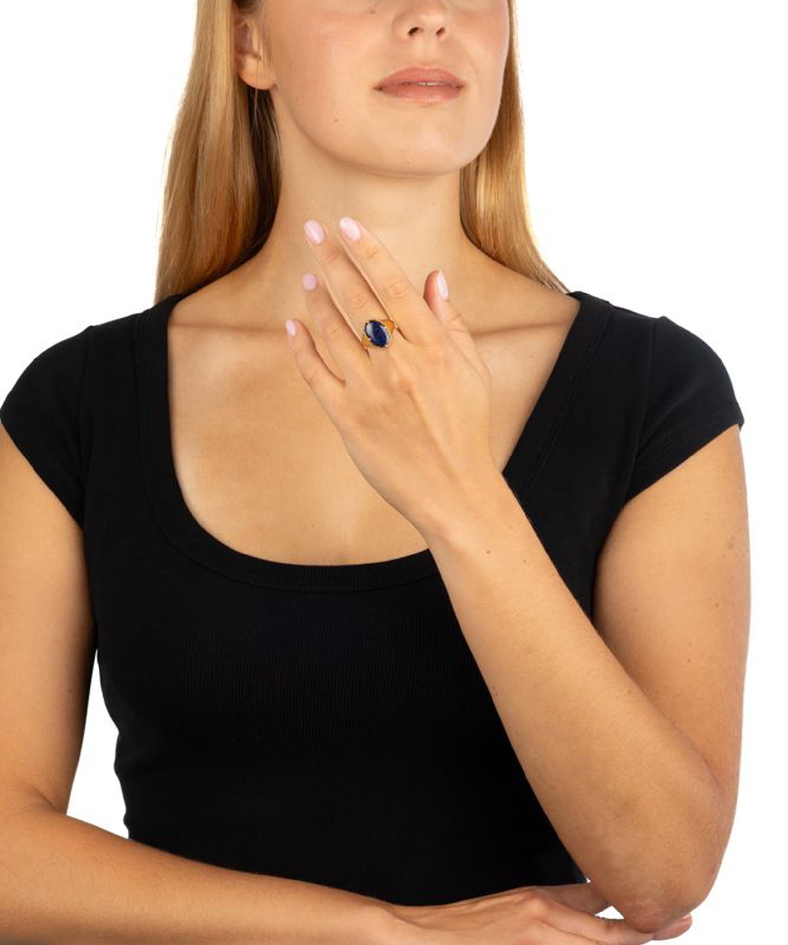 Bague or 750 sertie d'un saphir poli, doigt 54-14, 5g - 4