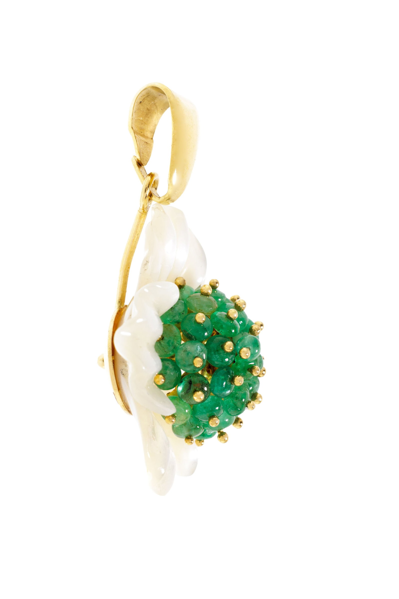 Pendentif fleur or 750, les pétales en nacre gravés et les pistils sertis de petites bille - 2
