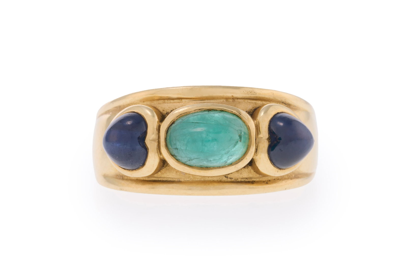 Bague or 750 sertie de cabochons de saphirs et d'émeraudes, doigt 57-17, 4g (1 of 3)