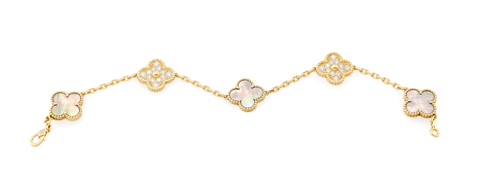 Van Cleef & Arpels, Alhambra, bracelet en or 750 orné de 5 motifs sertis de diamants taille bri - 2