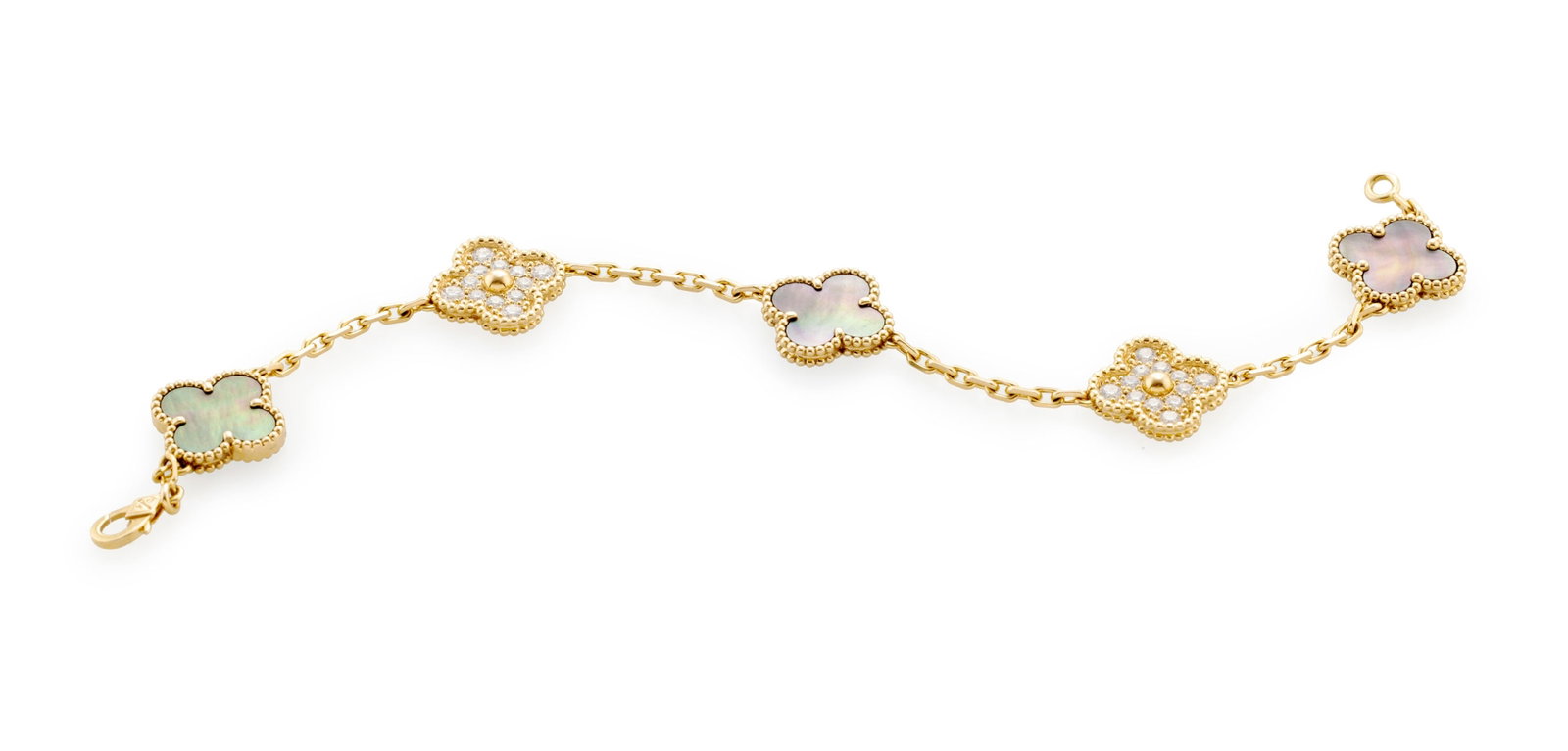 Van Cleef & Arpels, Alhambra, bracelet en or 750 orné de 5 motifs sertis de diamants taille bri - 4