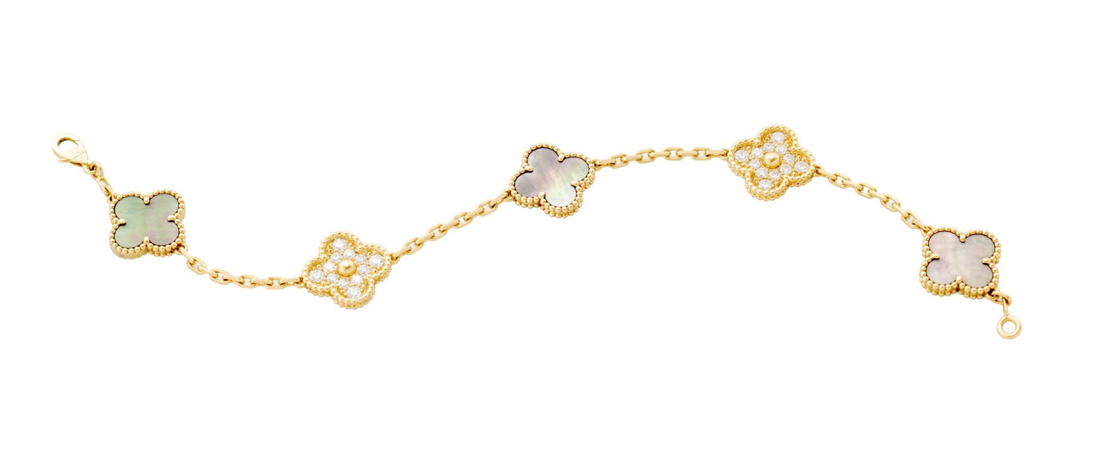 Van Cleef & Arpels, Alhambra, bracelet en or 750 orné de 5 motifs sertis de diamants taille bri - 5