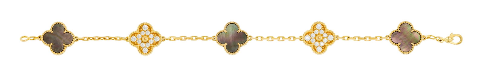Van Cleef & Arpels, Alhambra, bracelet en or 750 orné de 5 motifs sertis de diamants taille bri - 6
