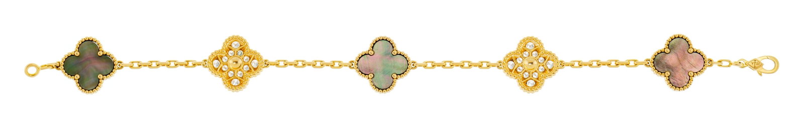 Van Cleef & Arpels, Alhambra, bracelet en or 750 orné de 5 motifs sertis de diamants taille bri - 8