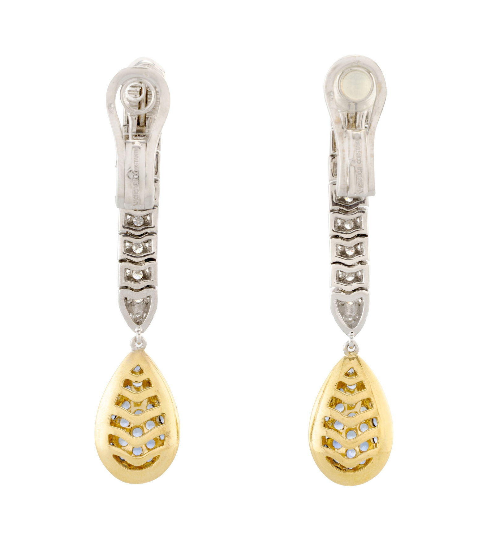 Vacheron Constantin, paire de pendants d'oreilles or, or gris et or noirci 750 en succession de vagu - 3