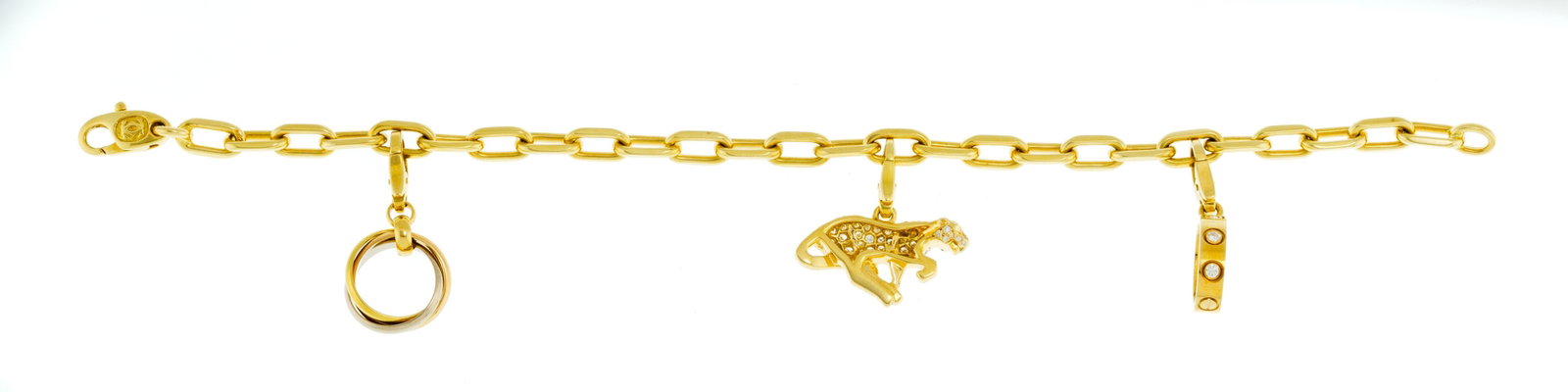 Cartier, bracelet charms or 750 retenant une panthère pavée de diamants taille brillant, u - 3