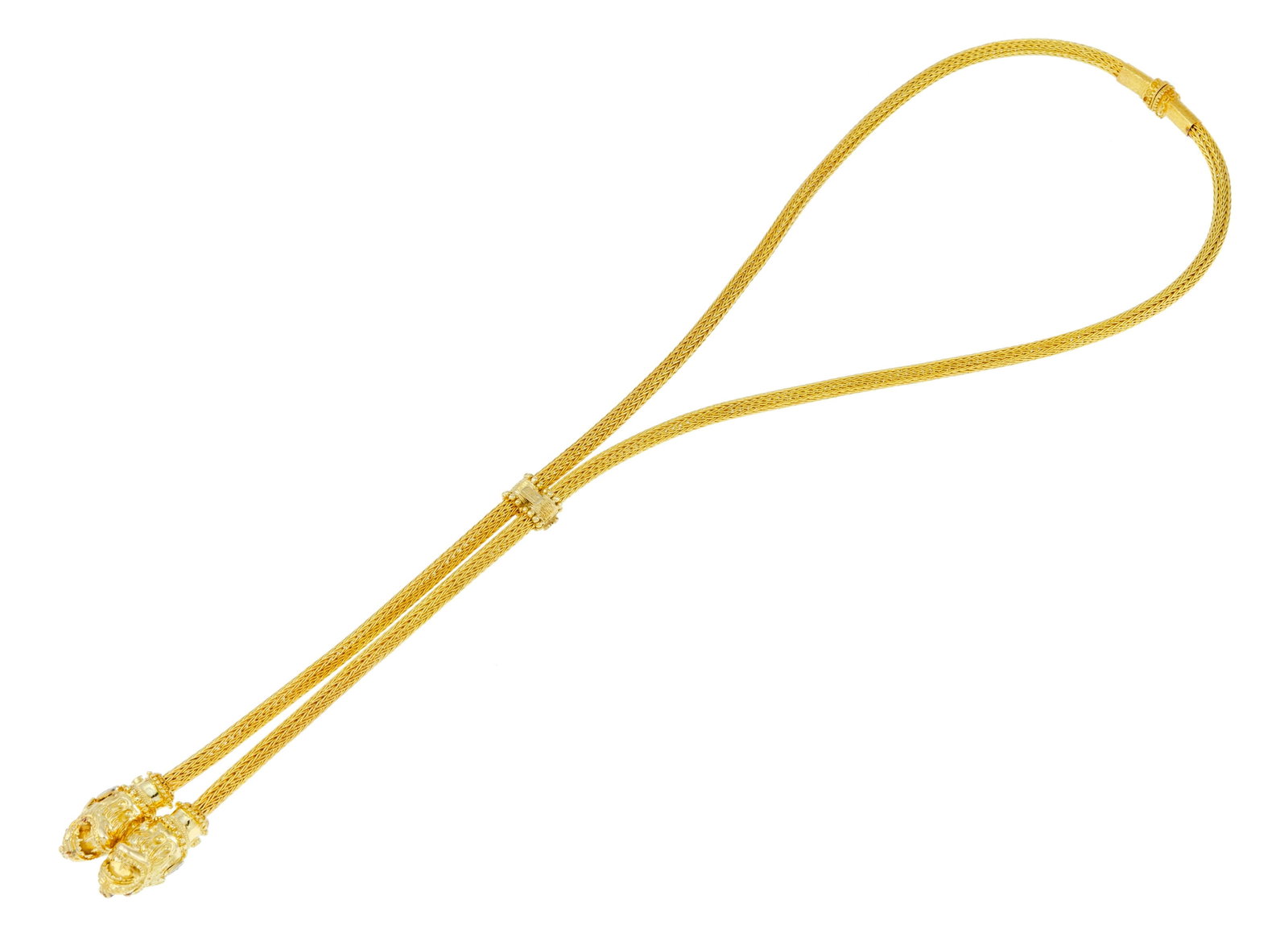 Lalaounis, collier en négligé en or 750 à maille palmier retenant deux têtes de  - 3