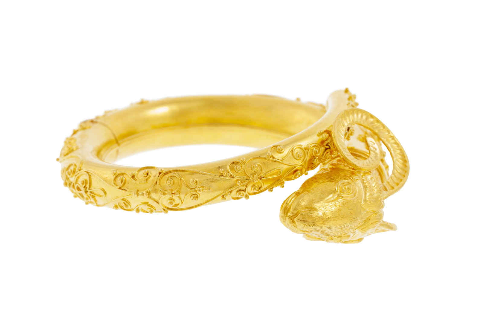 Lalaounis, bracelet rigide or 750 à décor filigrané et granulé orné d'une t - 2