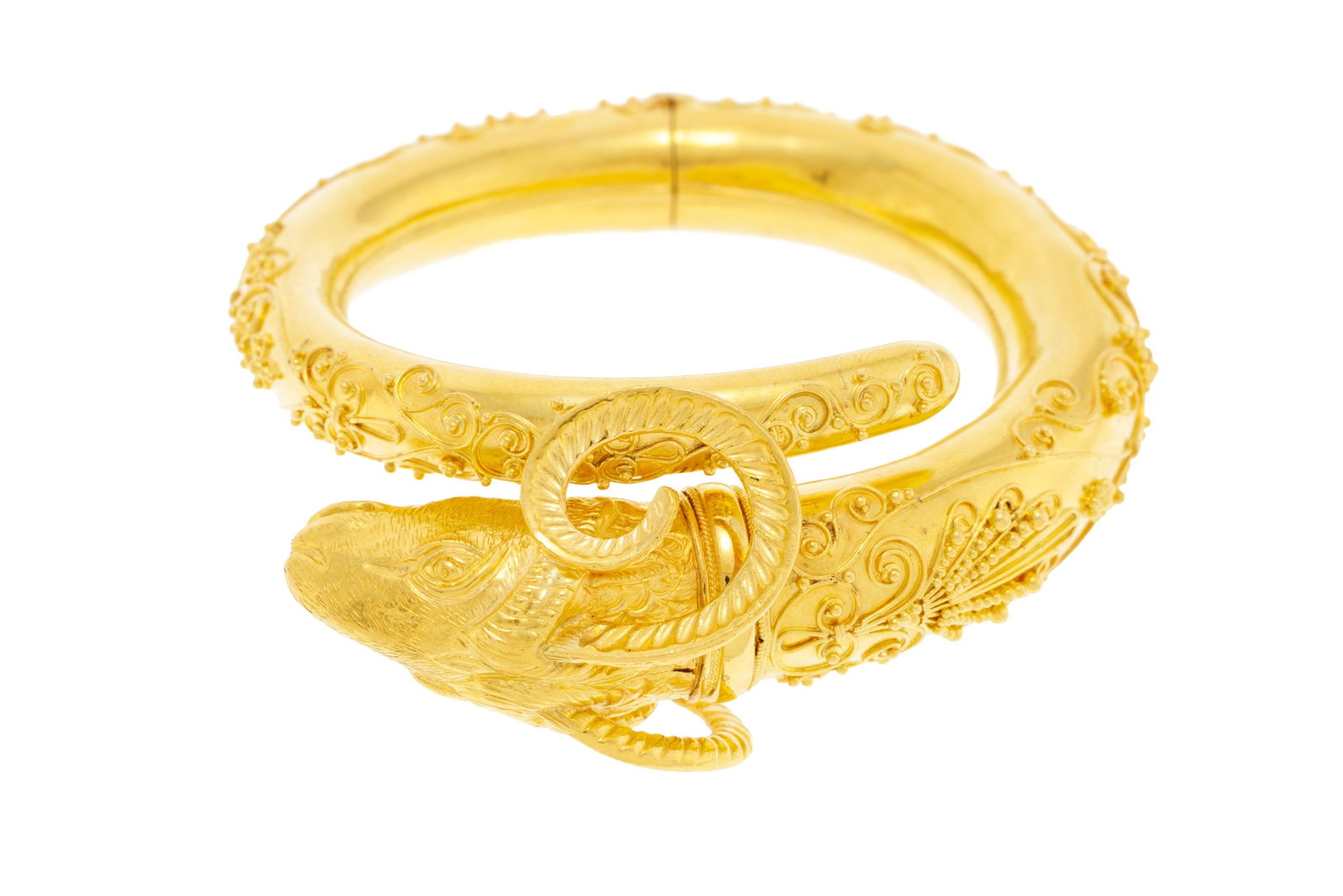 Lalaounis, bracelet rigide or 750 à décor filigrané et granulé orné d'une t - 3