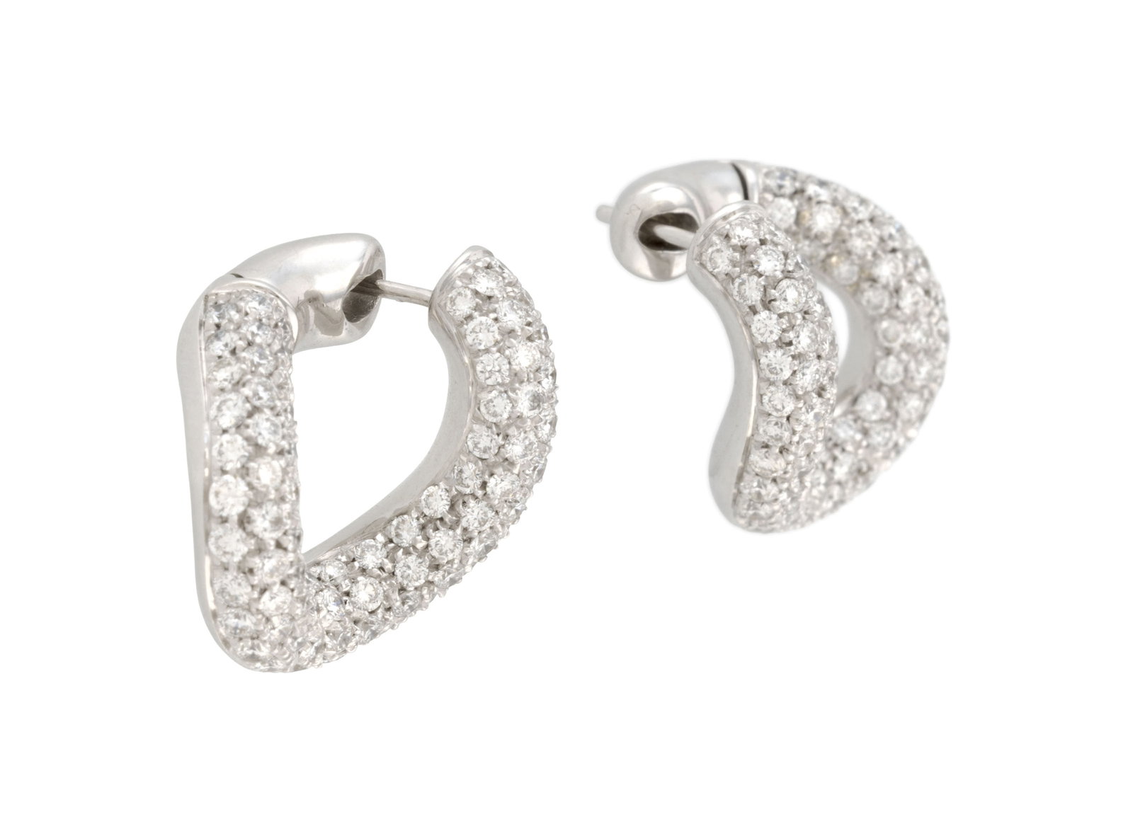 Pomellato, paire de boucles d'oreilles en or gris 750 formant des maillons de chaîne pavés - 2