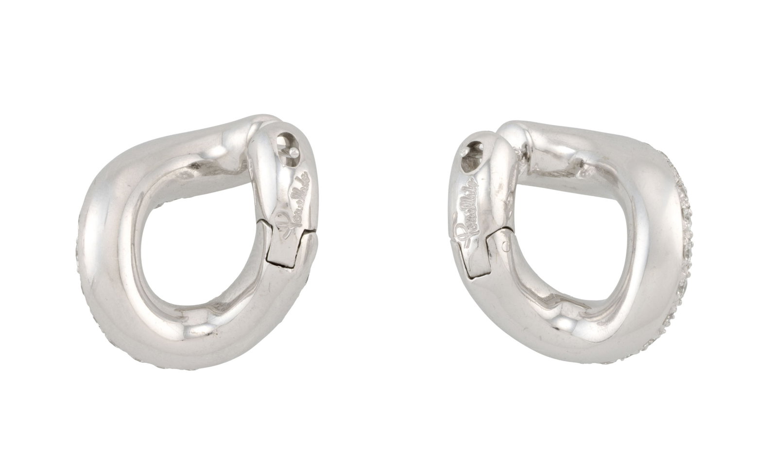 Pomellato, paire de boucles d'oreilles en or gris 750 formant des maillons de chaîne pavés - 3