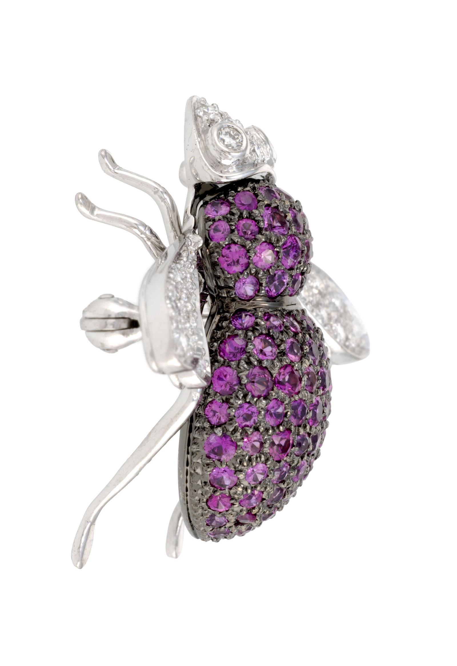 Sabbadini, broche abeille en or gris 750 pavée de saphirs roses et de diamants taille brillant, - 2