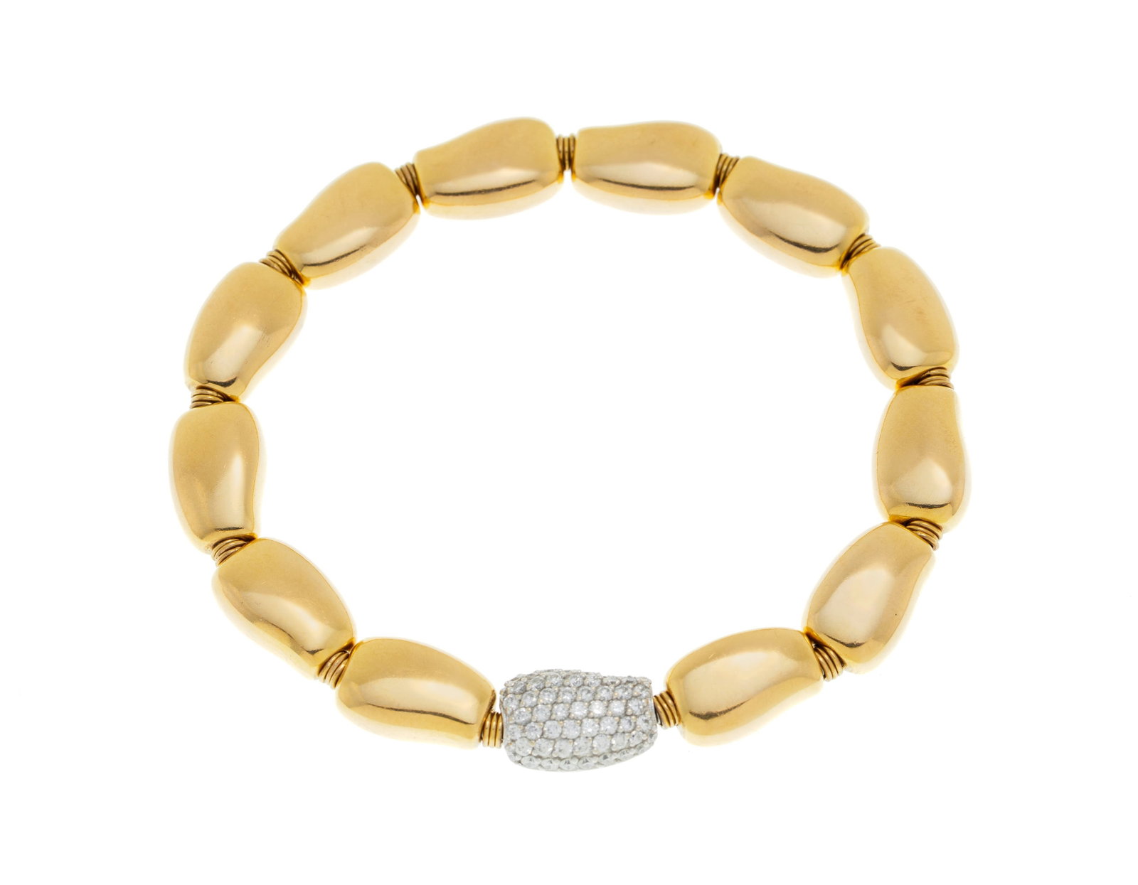 Maria Rosa Cataldo, bracelet flexible composé de galets en or rose 750 dont un en or gris pav&# - 2