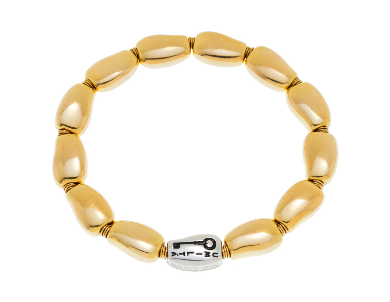 Maria Rosa Cataldo, bracelet flexible composé de galets en or rose 750 dont un en or gris pav&# - 3