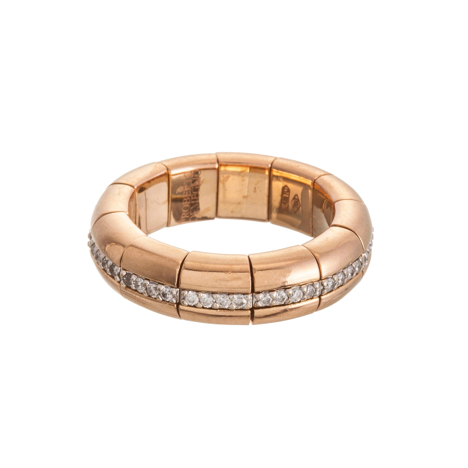 Roberto Demeglio, bague flexible 2 ors 750 sertie d'une ligne de diamants taille brillant, câbl - 2