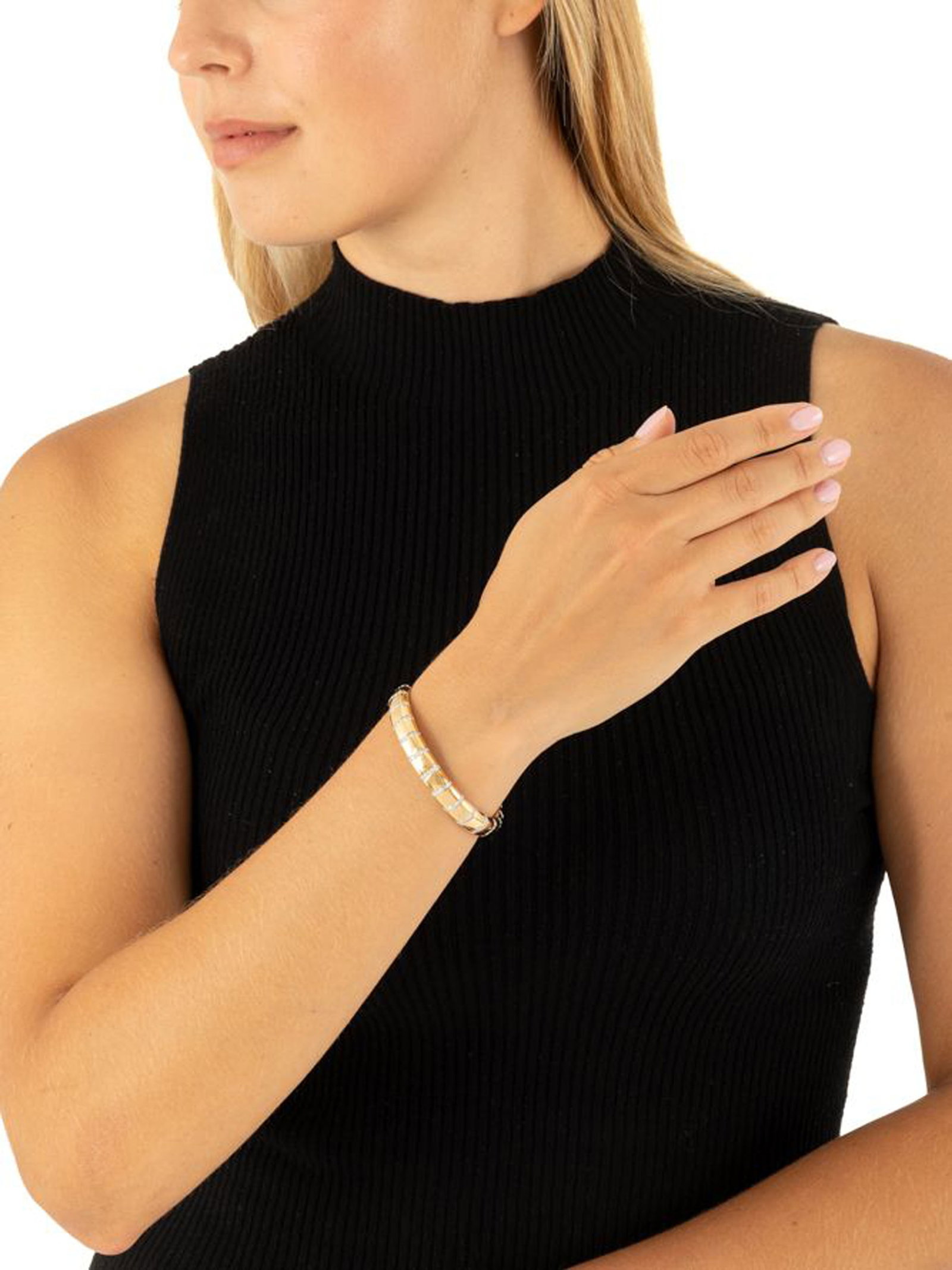 Roberto Demeglio, bracelet flexible alternant des éléments en or rose et or gris 750 serti - 2