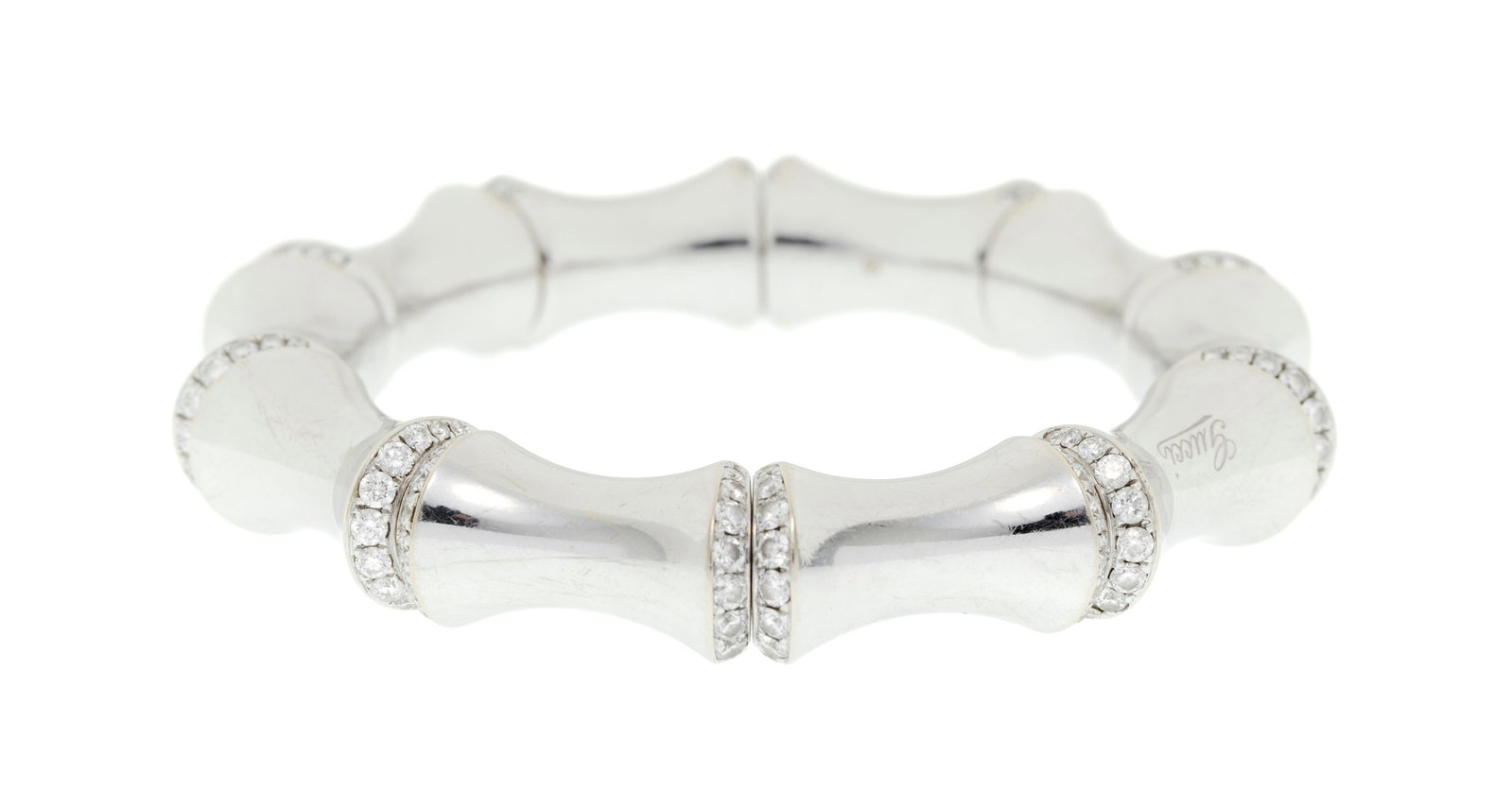Gucci, Bamboo, bracelet flexible en or gris 750 formé d'éléments tubulaires sertis de - 2