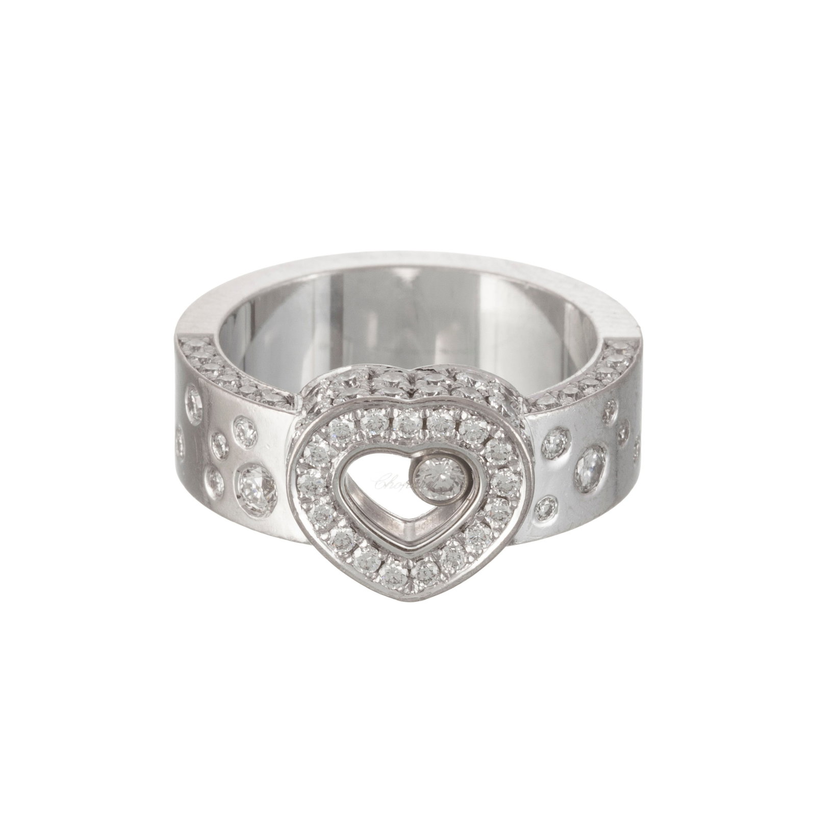 Chopard, Happy Diamonds, bague or gris 750 pavée de diamants taille brillant dont un mobile ent - 2