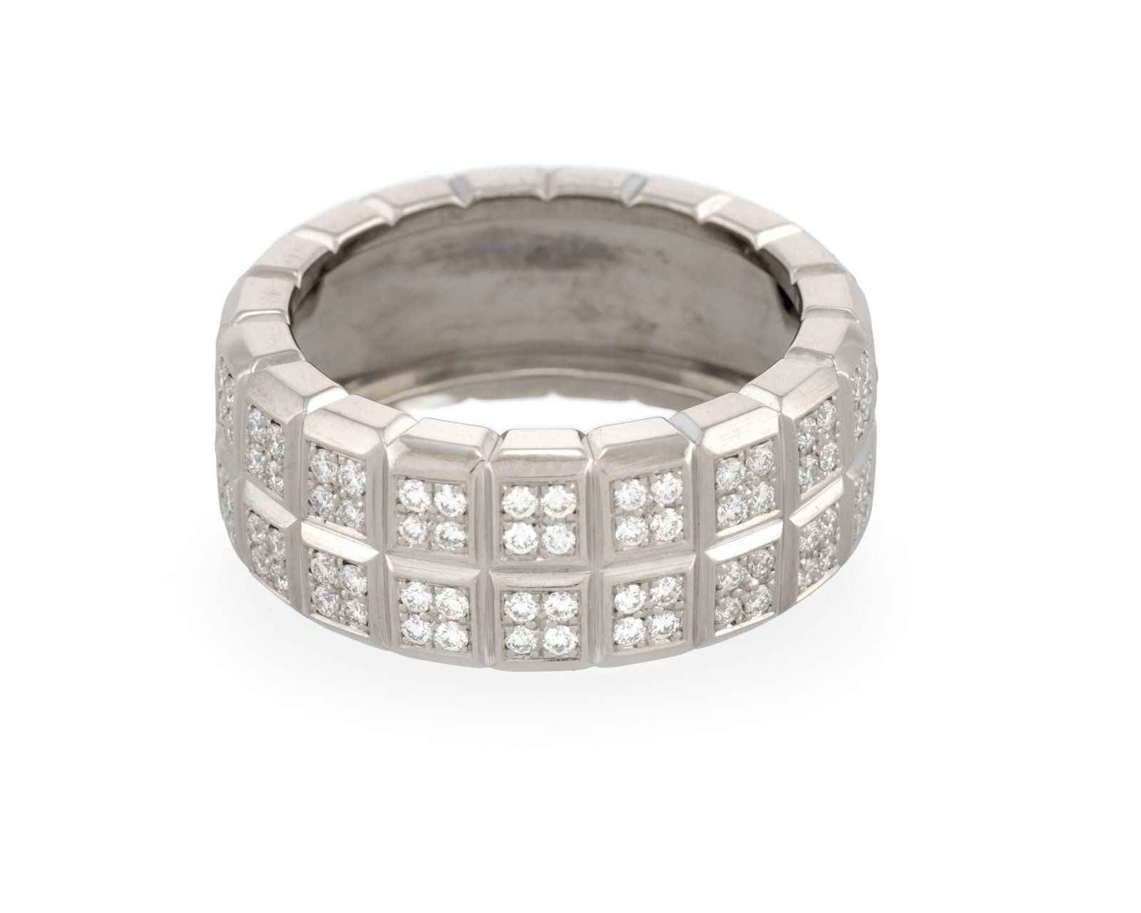 Chopard, Ice Cube, bague or gris 750 à décor quadrillé sertie de diamants taille bril - 2