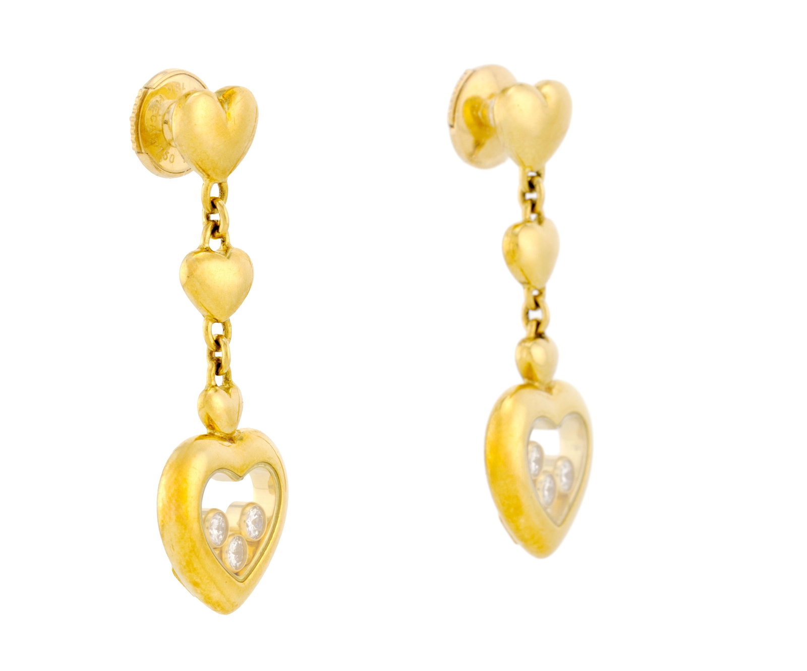 Chopard, Happy Diamonds, paire de pendants d'oreilles cœurs en or 750 ornés de six diamant - 2