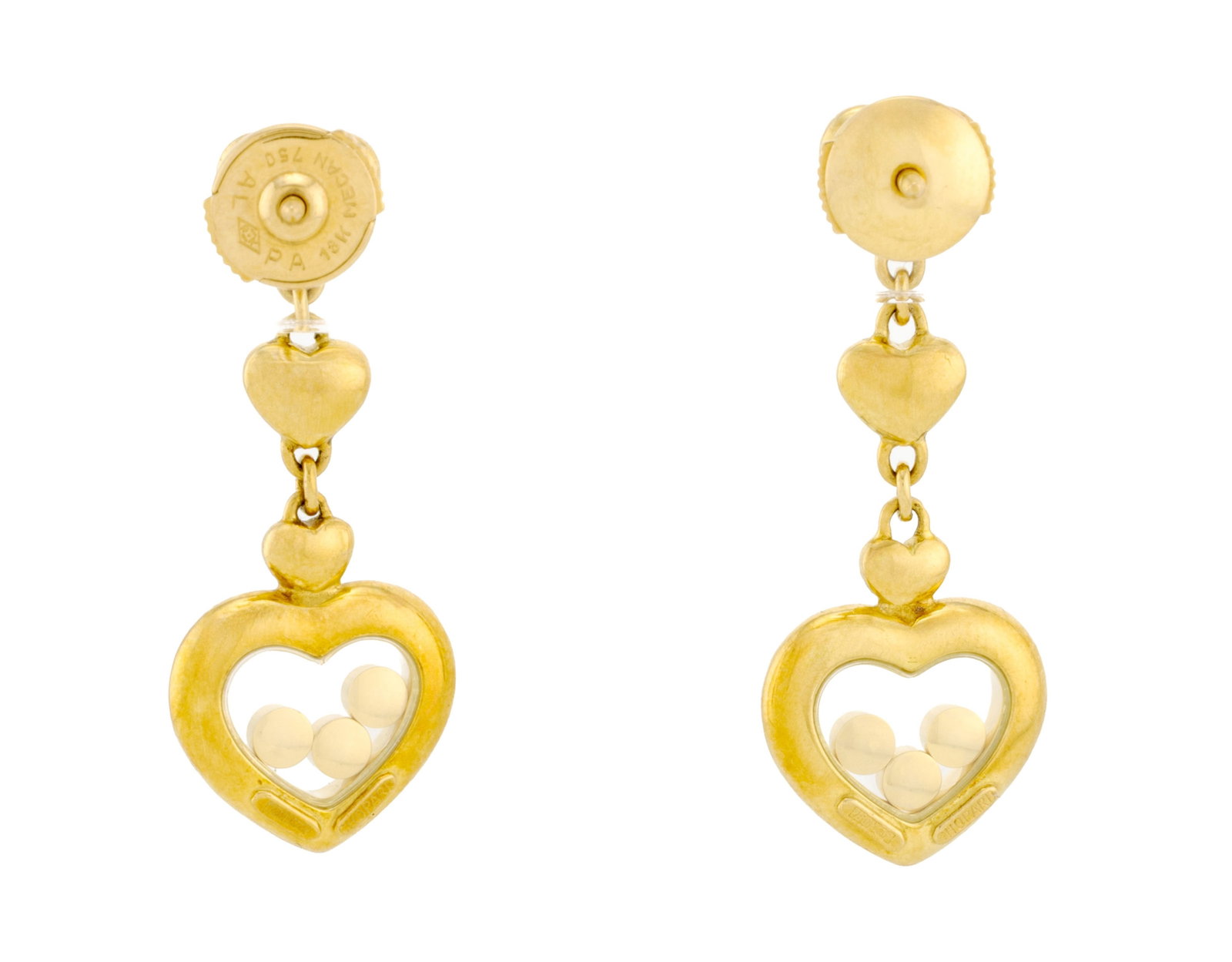 Chopard, Happy Diamonds, paire de pendants d'oreilles cœurs en or 750 ornés de six diamant - 3