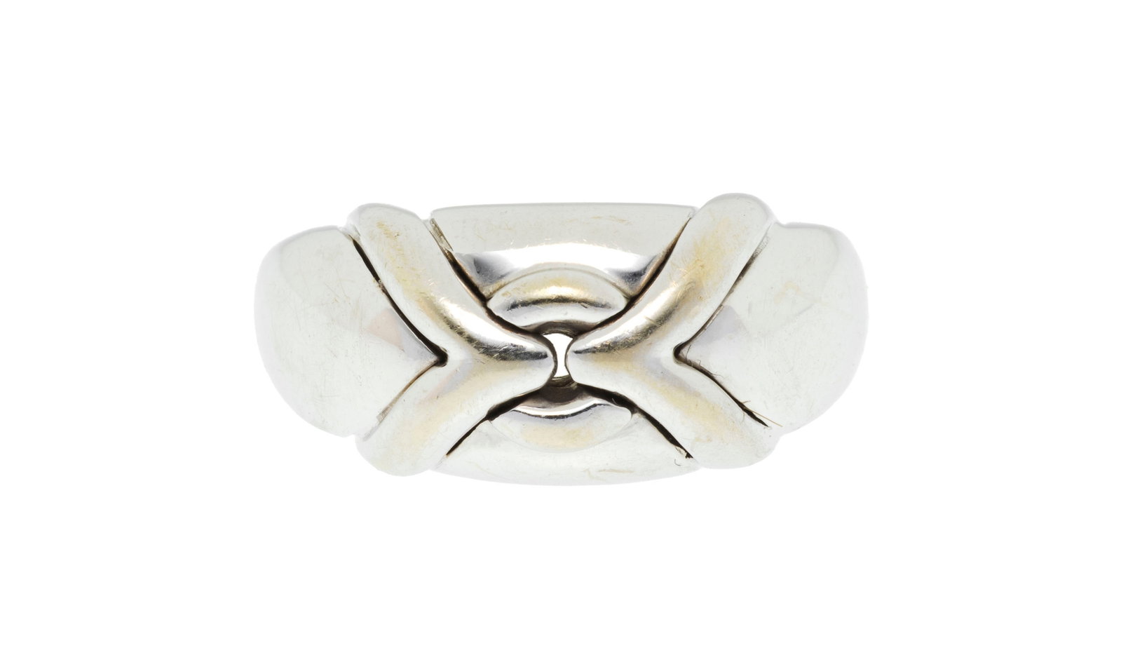 Bulgari, Trika, bague or gris 750 à décor croisé, signée, doigt 52-12, 11g: Bulgari, Trika, bague or gris 750 à décor croisé, signée, doigt 52-12, 11g Condition Bon état de conservation général. Présence de rayures et micro rayures