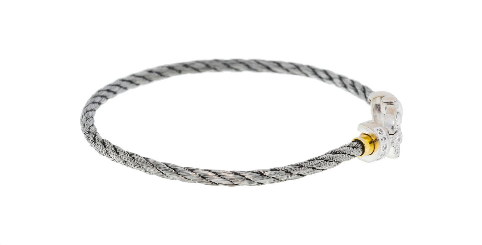 Fred, Force 10, centre de bracelet or gris 750 serti de diamants taille brillant avec son cordon int - 2