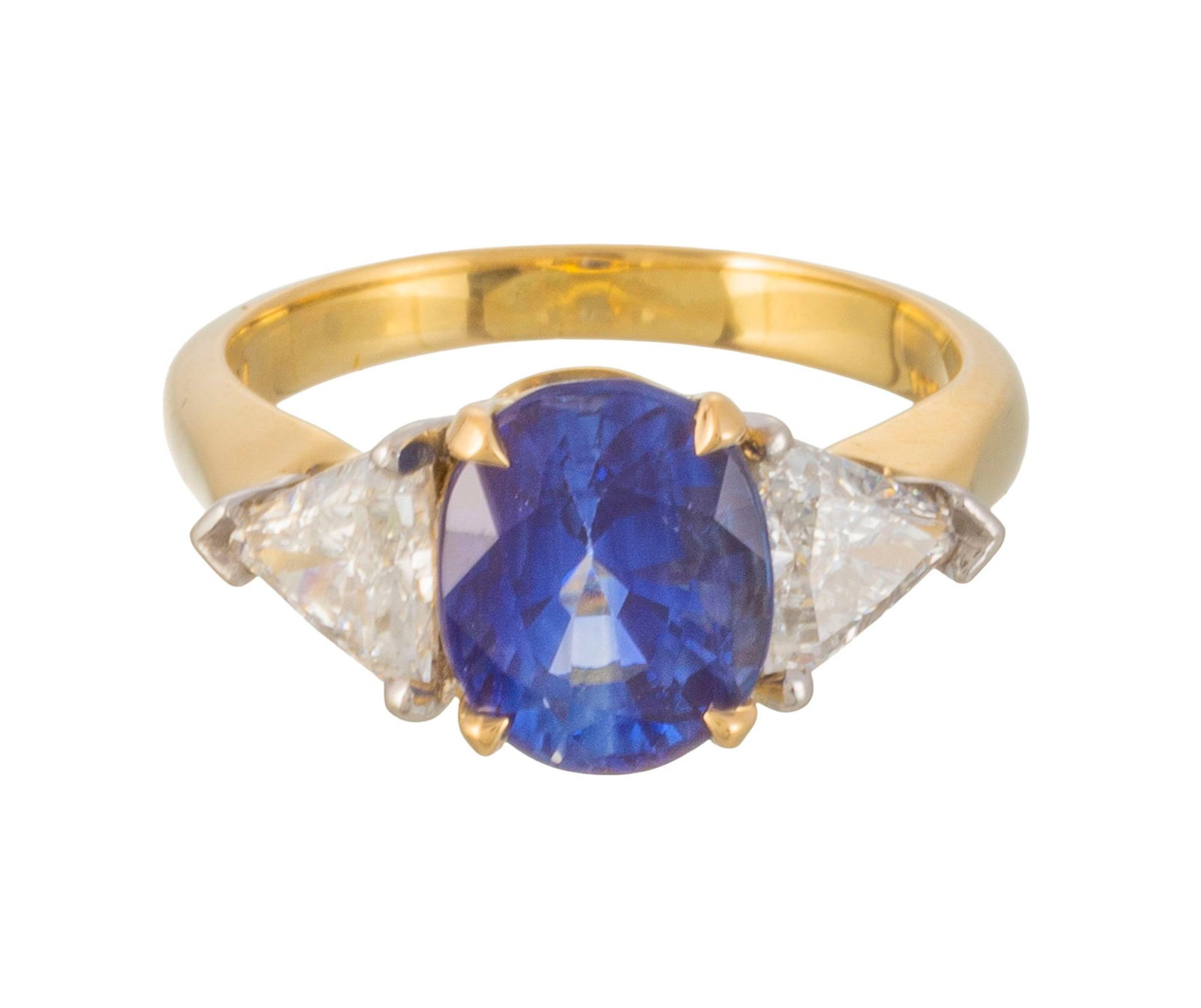 Bague or 750 et platine sertie d'un saphir ovale (env. 2.6 ct) épaulé de deux diamants tai - 2