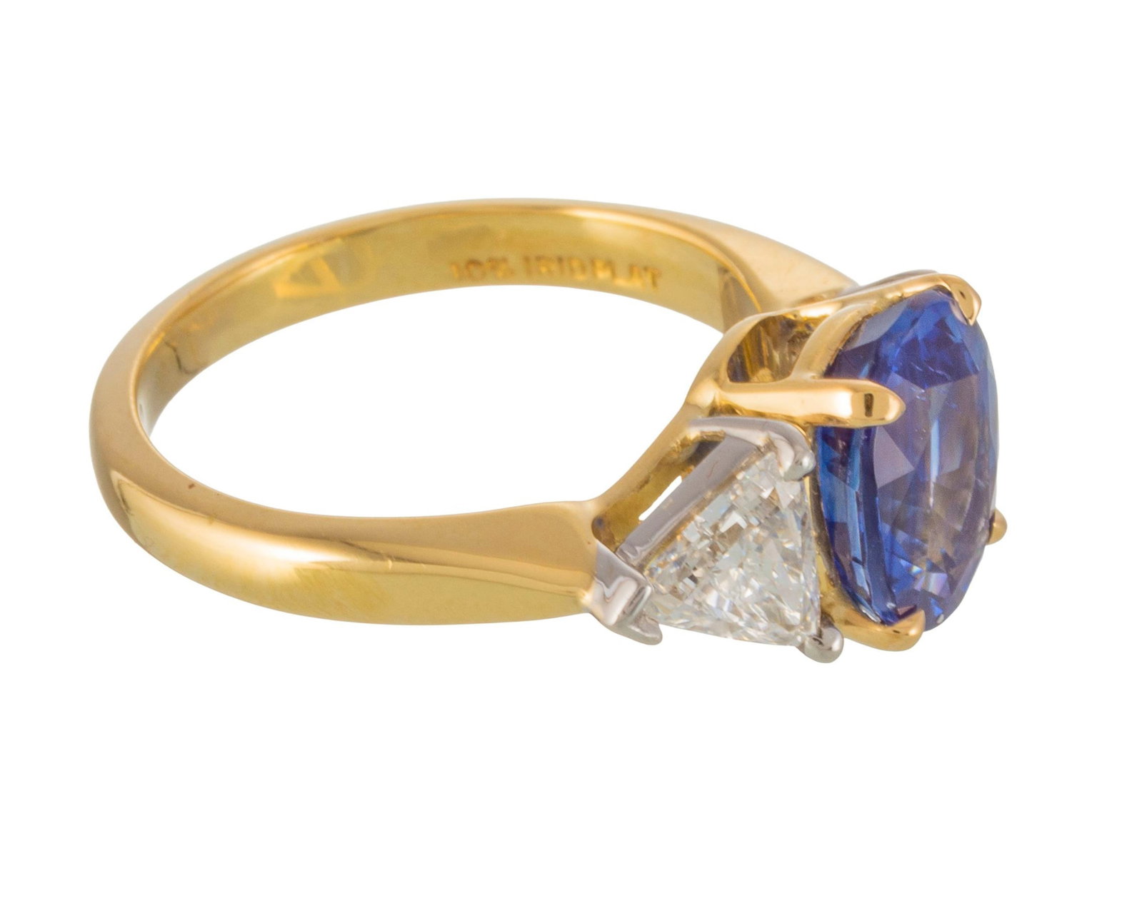 Bague or 750 et platine sertie d'un saphir ovale (env. 2.6 ct) épaulé de deux diamants tai - 3