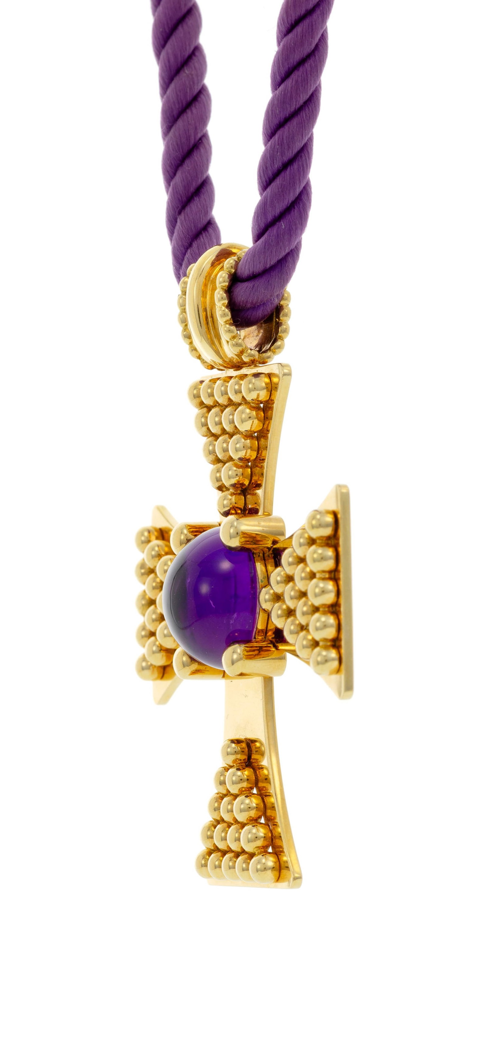 Chanel, pendentif croix en or 750 décoré de petites sphères et serti d'un cabochon d' - 2