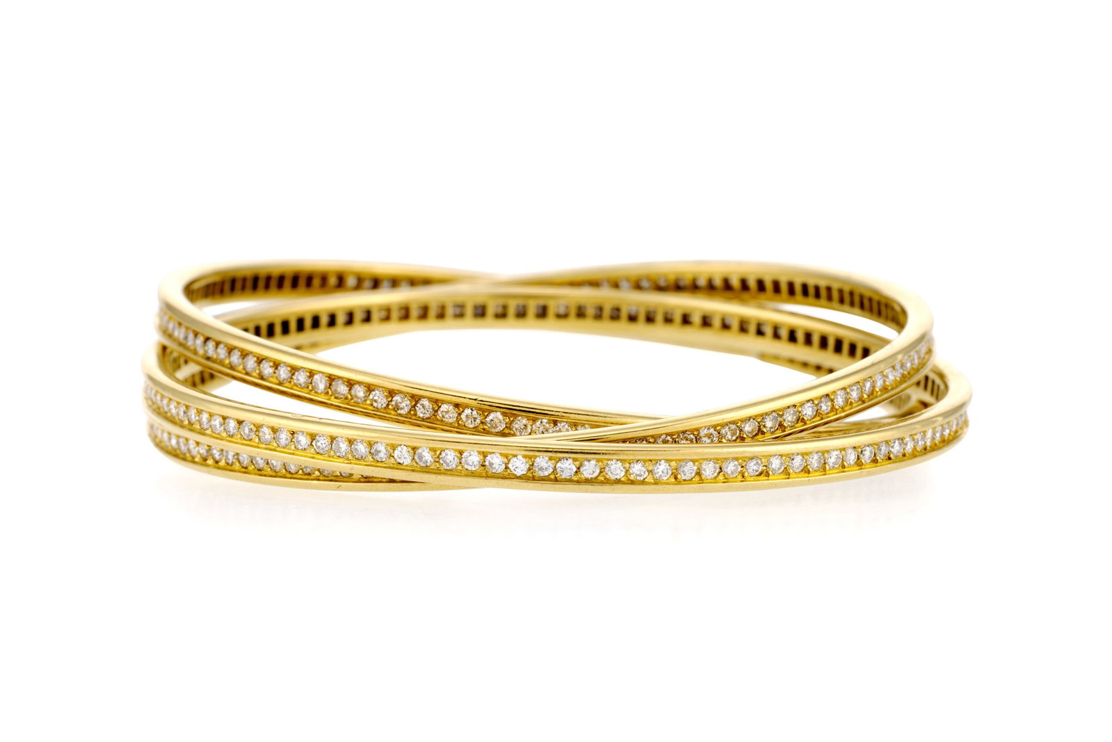 Cartier, Trinity, bracelet rivière or 750 composé de trois anneaux sertis de diamants tail - 2
