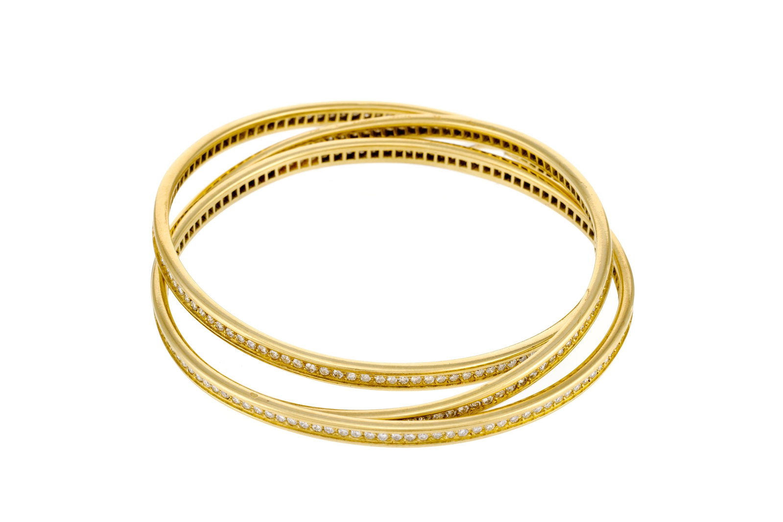 Cartier, Trinity, bracelet rivière or 750 composé de trois anneaux sertis de diamants tail - 3
