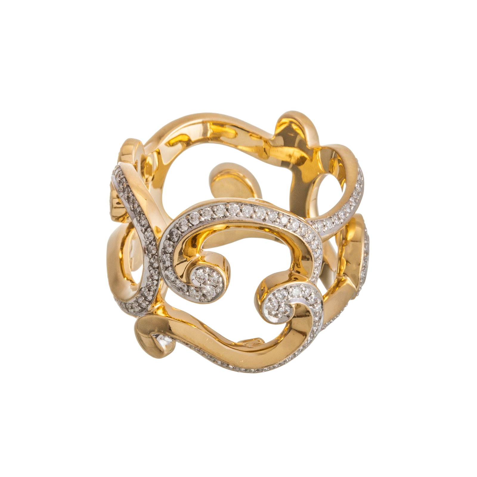 Fabergé, Rococo, bague en or rose 750 ajouré sertie de diamants taille brillant, signé - 2