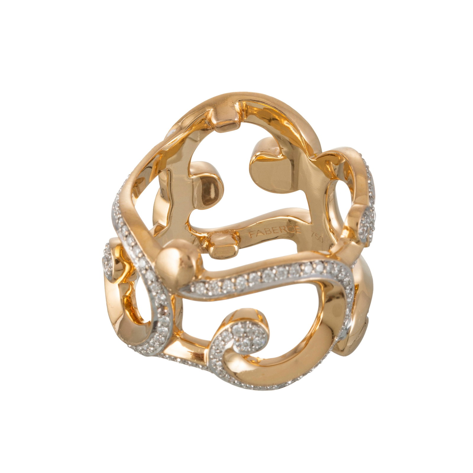 Fabergé, Rococo, bague en or rose 750 ajouré sertie de diamants taille brillant, signé - 3