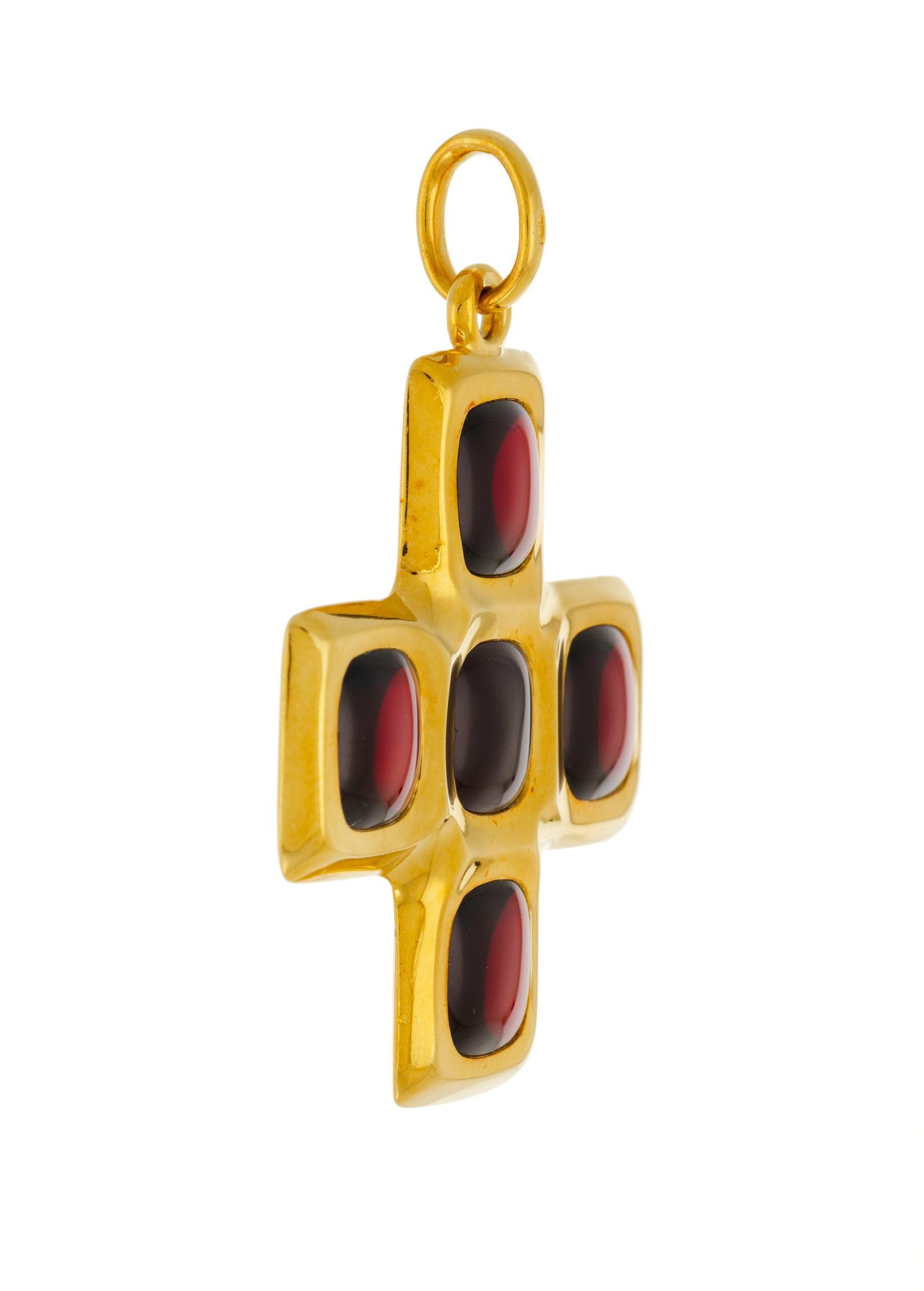 Pomellato, pendentif croix en or 750 orné de grenats polis, signé, h. 5.2 cm, 25g - 2