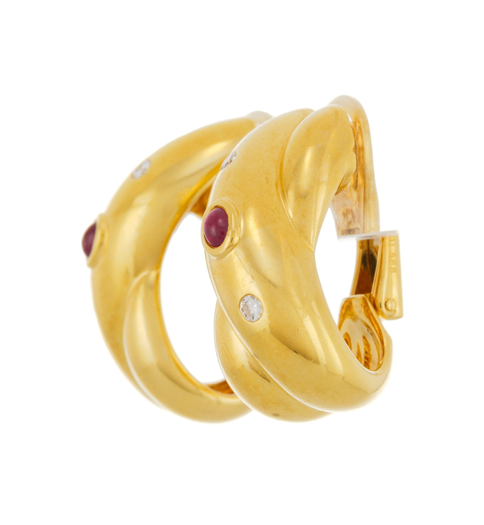 Cartier, paire de boucles d'oreilles croisées or 750 serties de cabochons de rubis et de diaman - 2