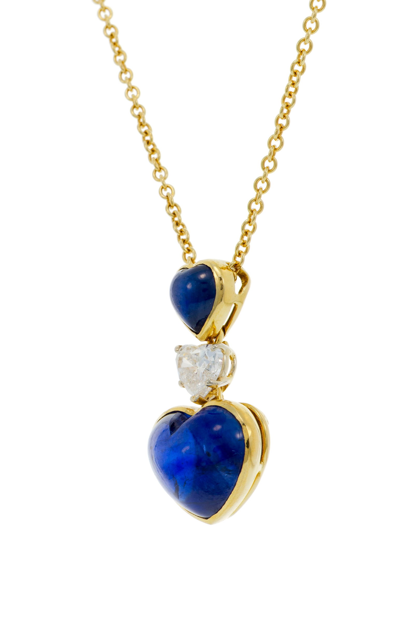 Sabbadini, collier or 750 à maille forçat retenant un centre serti de deux cabochons de sa - 2