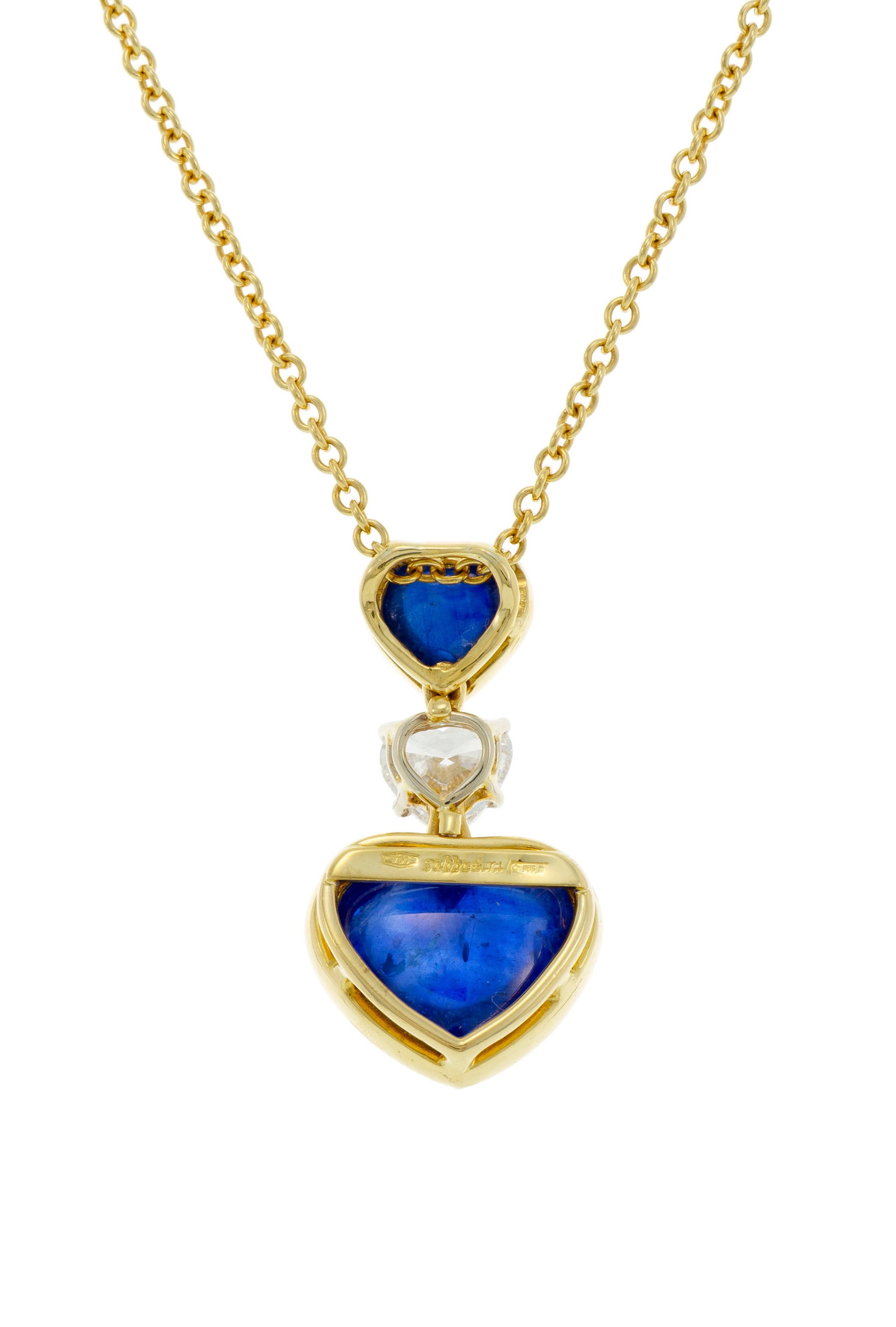 Sabbadini, collier or 750 à maille forçat retenant un centre serti de deux cabochons de sa - 3