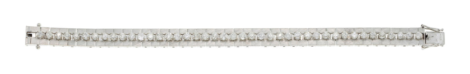 Bracelet or gris 750 satiné à maille briques et serti au centre d'une ligne de diamants ta - 2